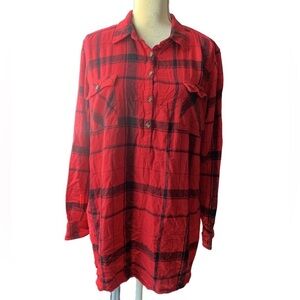 Ingrid & Isabel Maternity Black Red Plaid Long Sleeve Tunic Blouse with Tie XXL